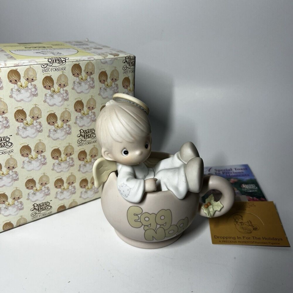 Vintage 1994 Precious Moments 531952 Dropping In For The Holidays Figurine Box